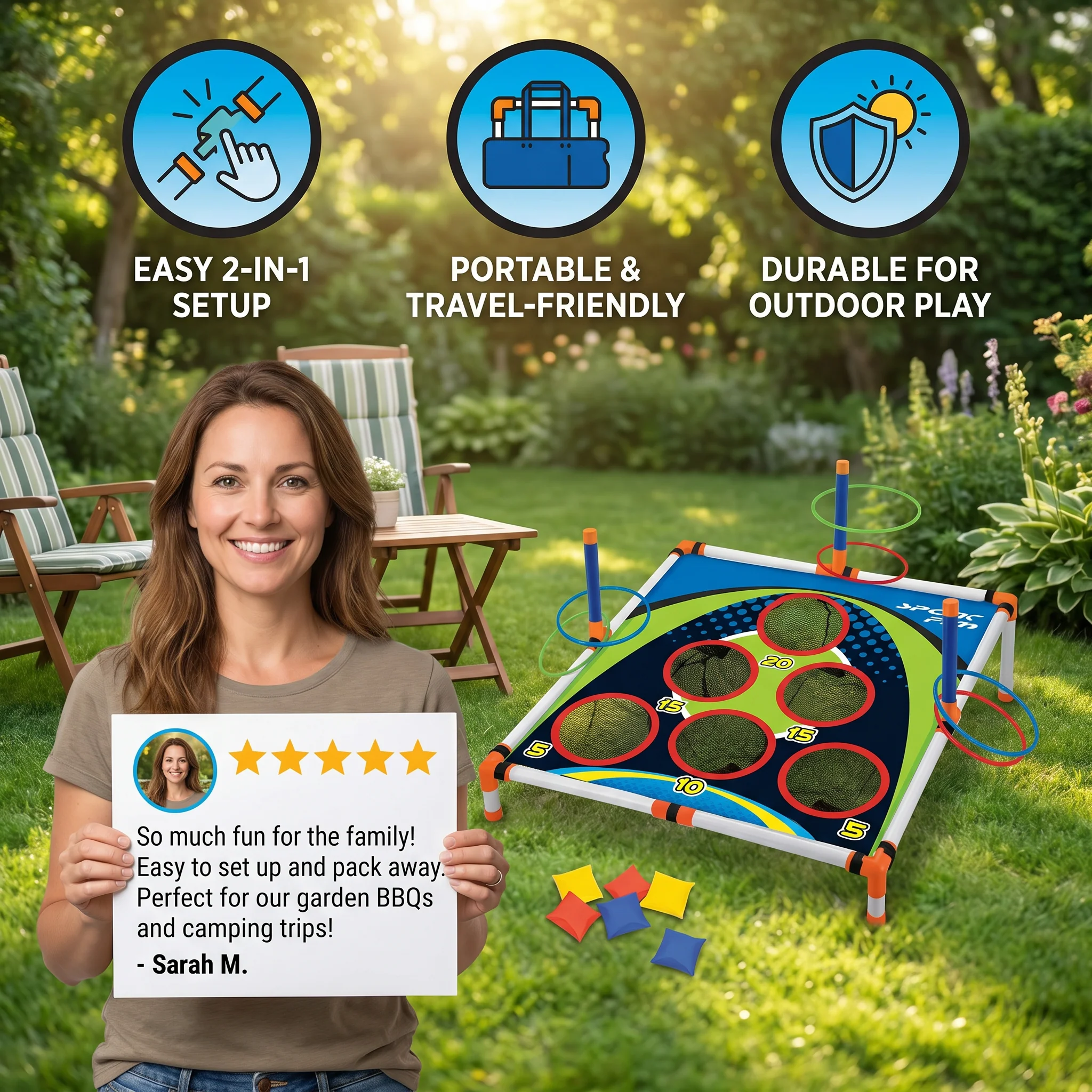 2-in-1 Cornhole & Ring Toss Game Set – Easy Setup for Garden & Travel - Image 2