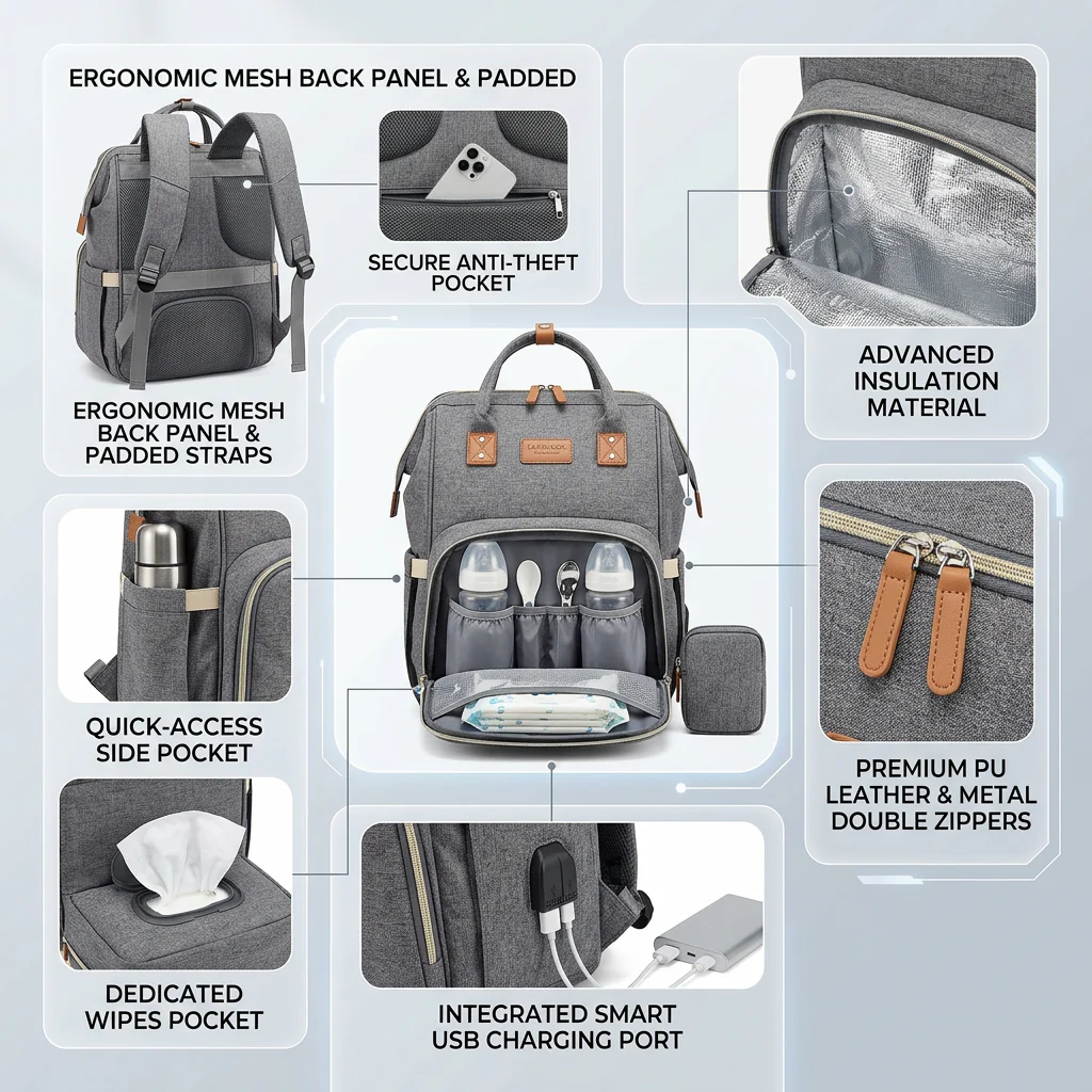 3-in-1 Travel Diaper Backpack with Foldable Baby Bed – Perfect for On-the-Go Parents - Image 4