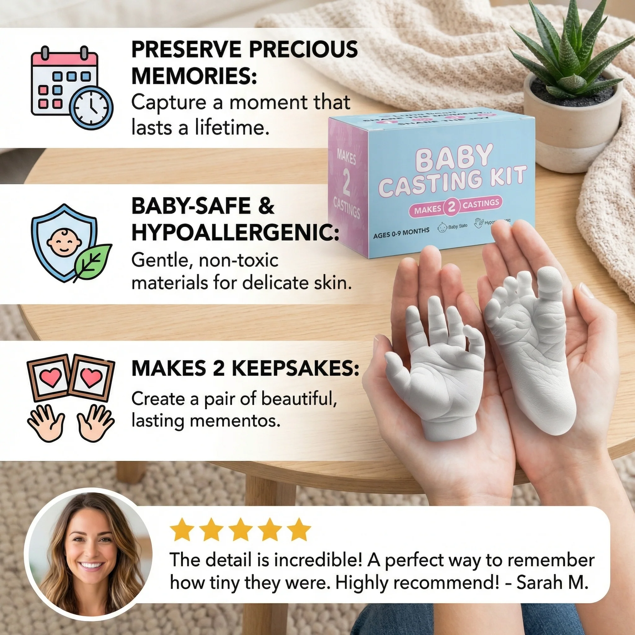 Baby Hand & Footprint Keepsake Kit – Memory Set for Newborns & Parents - Image 2