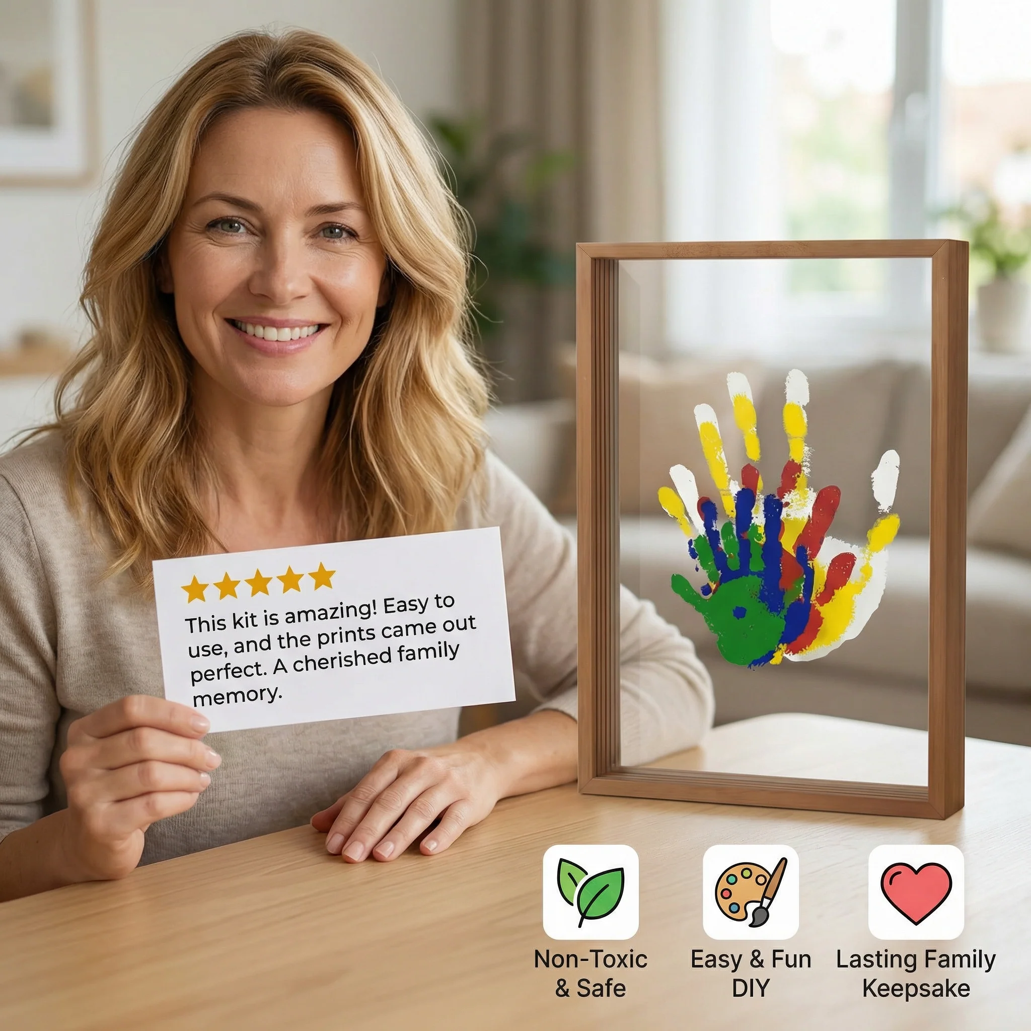 DIY Wooden Handprint Photo Frame Kit – Family Keepsake Set with Paints - Image 2