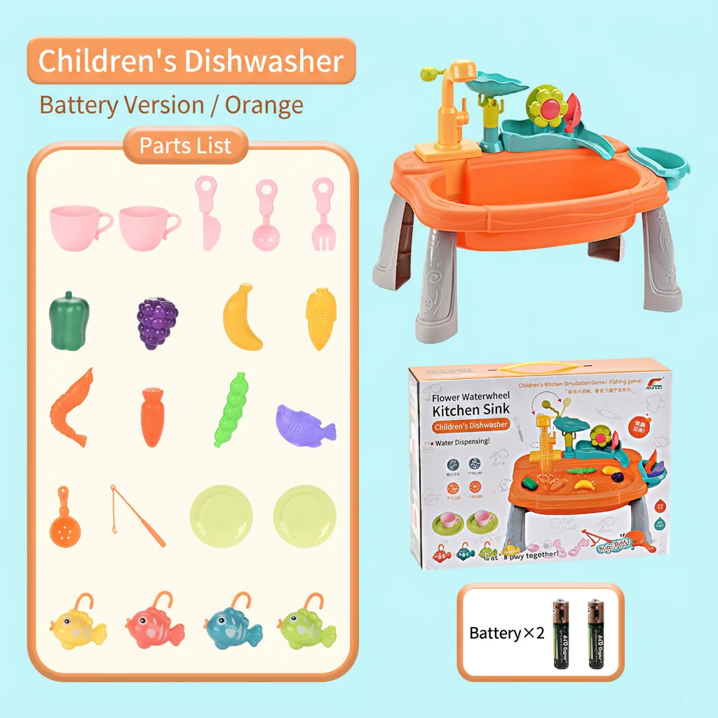 Ergonomic Elevated Kids Kitchen Sink Playset with Electric Running Water - Image 5