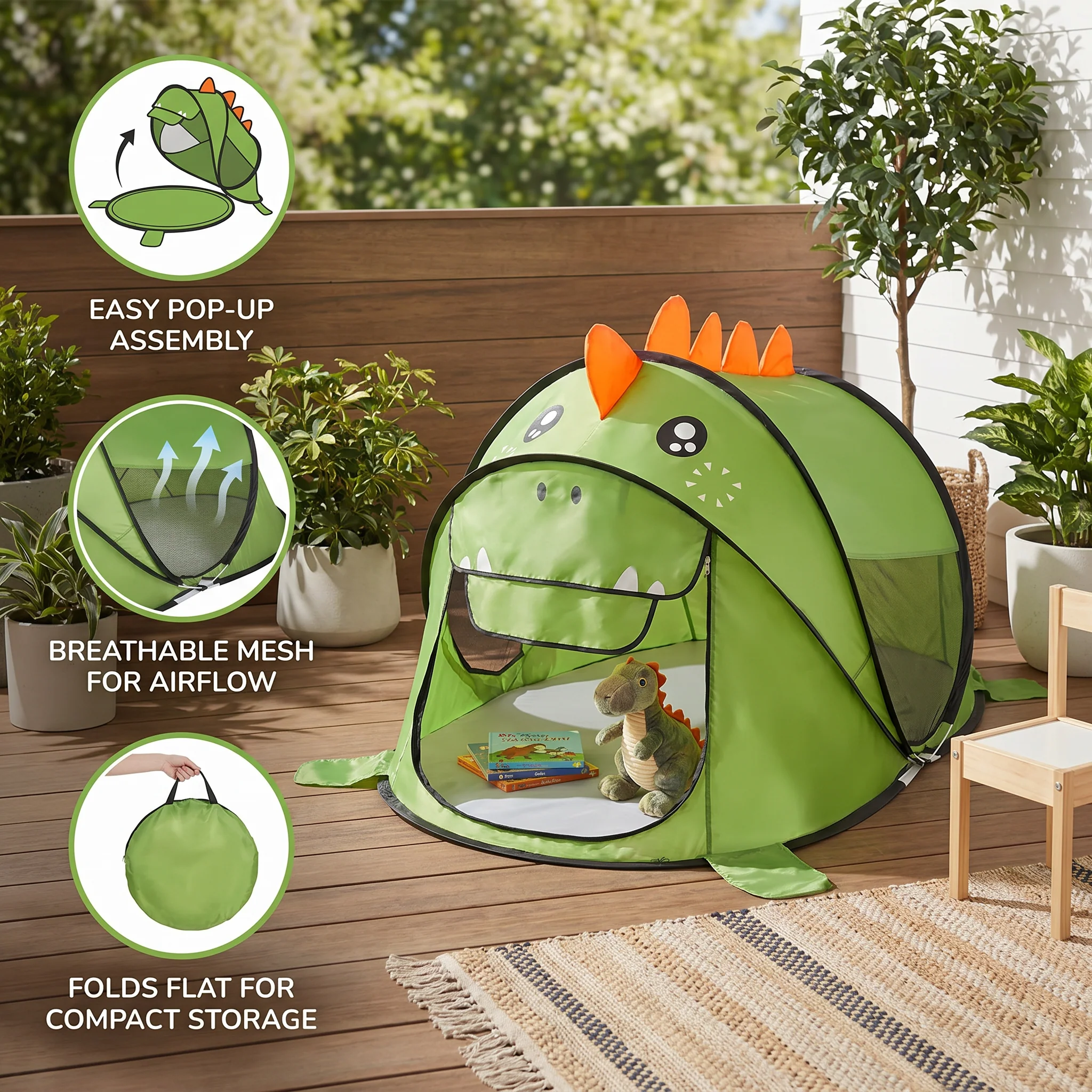 Foldable Dino Play Tent for Kids – Perfect for Warm Days & Cozy Playtime - Image 3