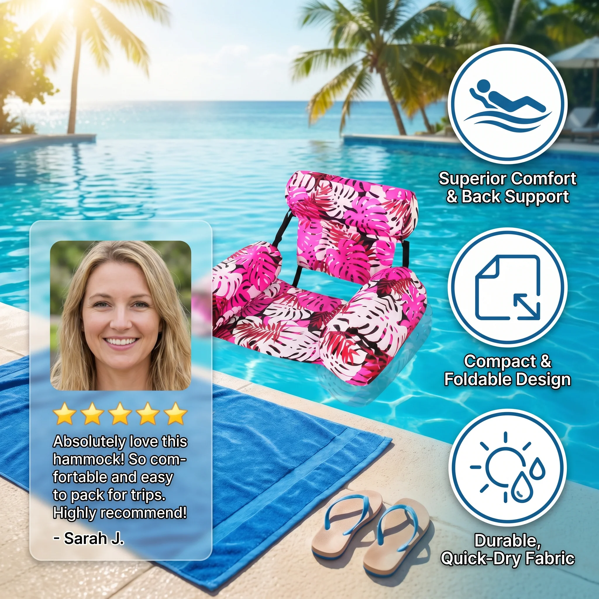 Inflatable Pool Hammock with Backrest – Foldable Water Lounge - Image 2