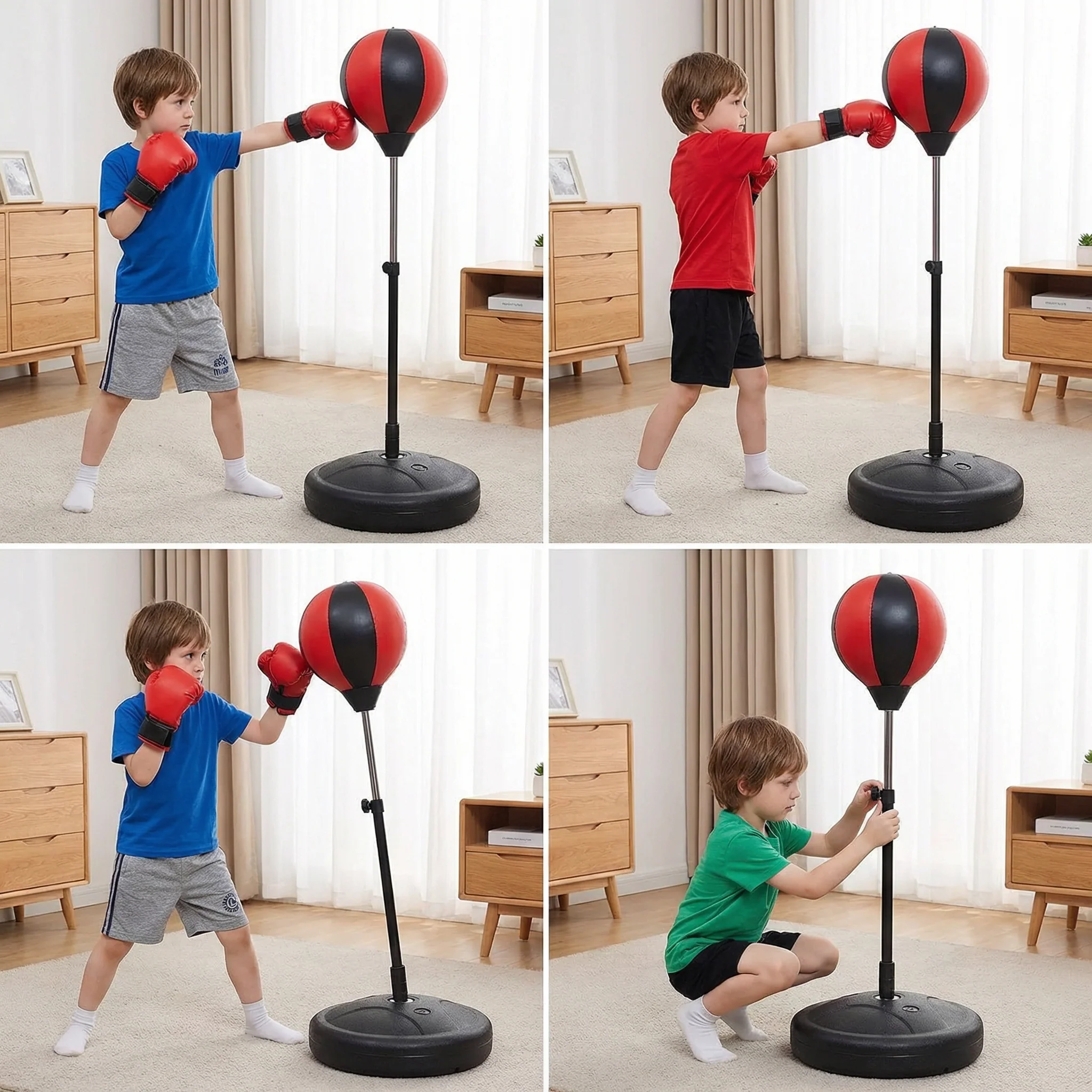 Kids Boxing Set with Standing Punching Bag & Gloves – Adjustable Height Training Set for Ages 3–8 - Image 4