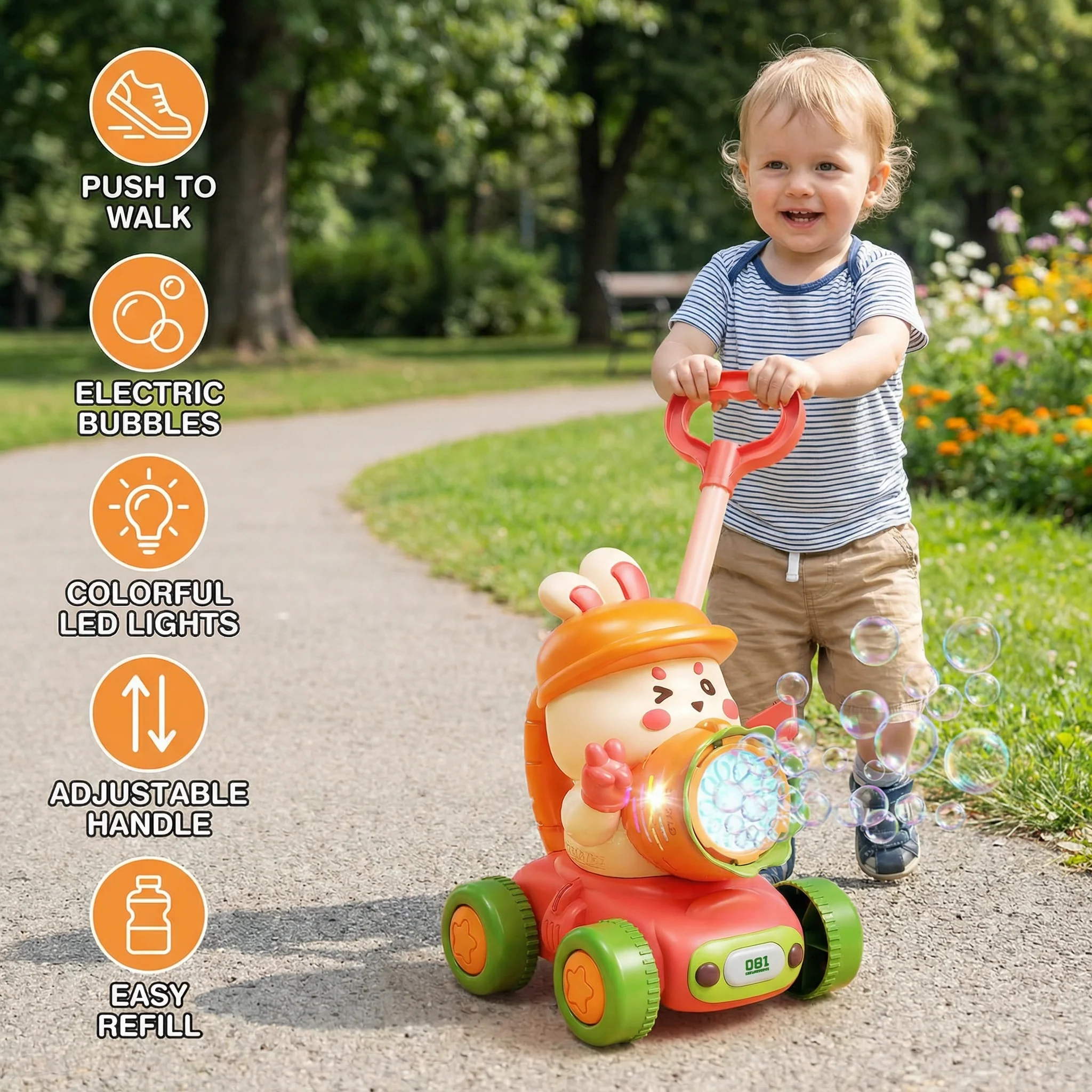 Light-Up Bubble Push Toy – Bubble Blowing Walker for Kids - Image 3