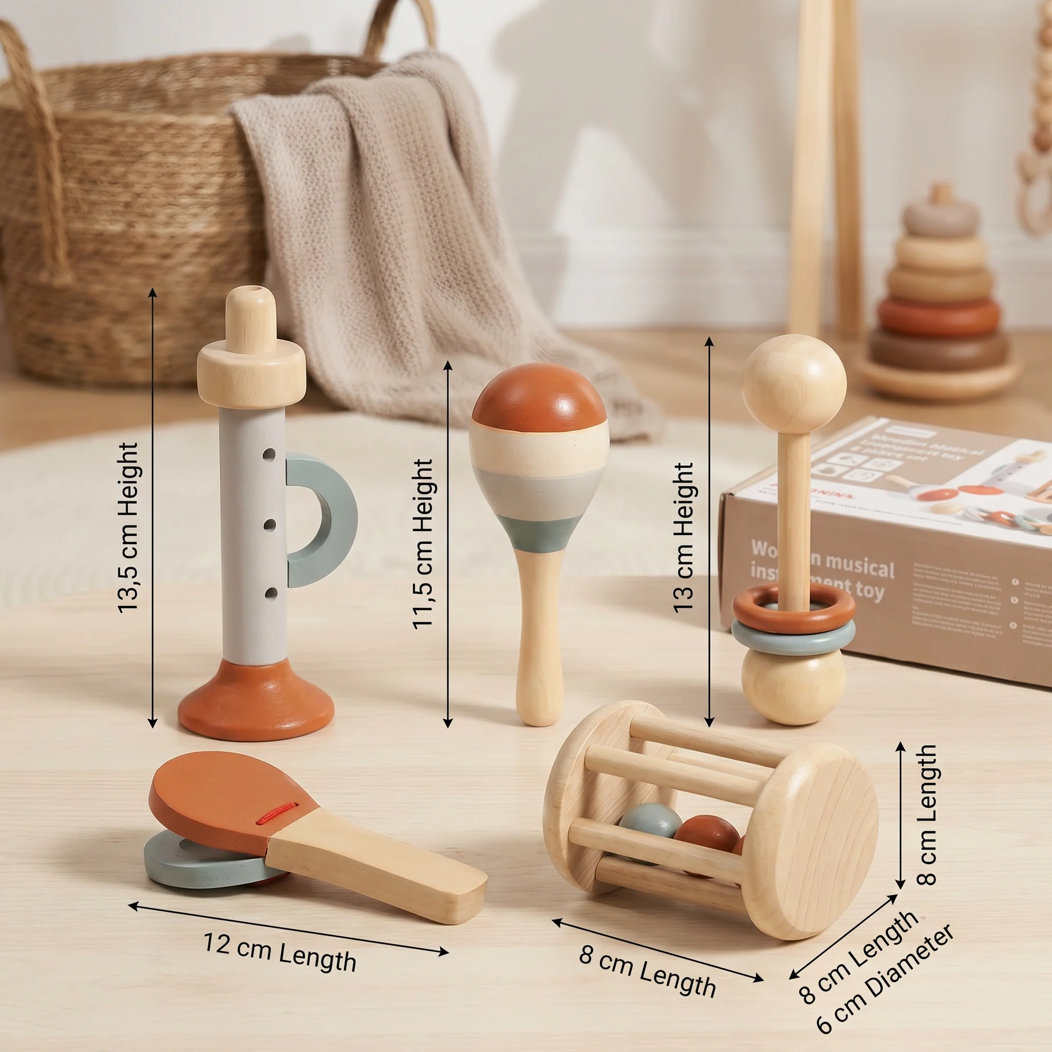 Montessori Wooden Baby Music Set – 5-Piece Sensory Rattle Toy Collection - Image 5
