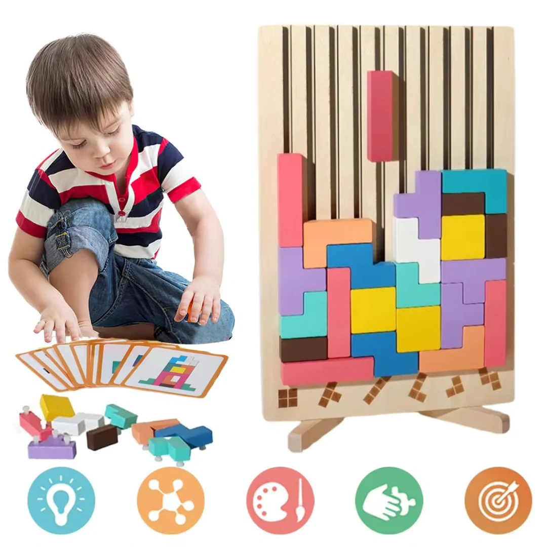 Montessori wooden blocks and shapes game - Image 2