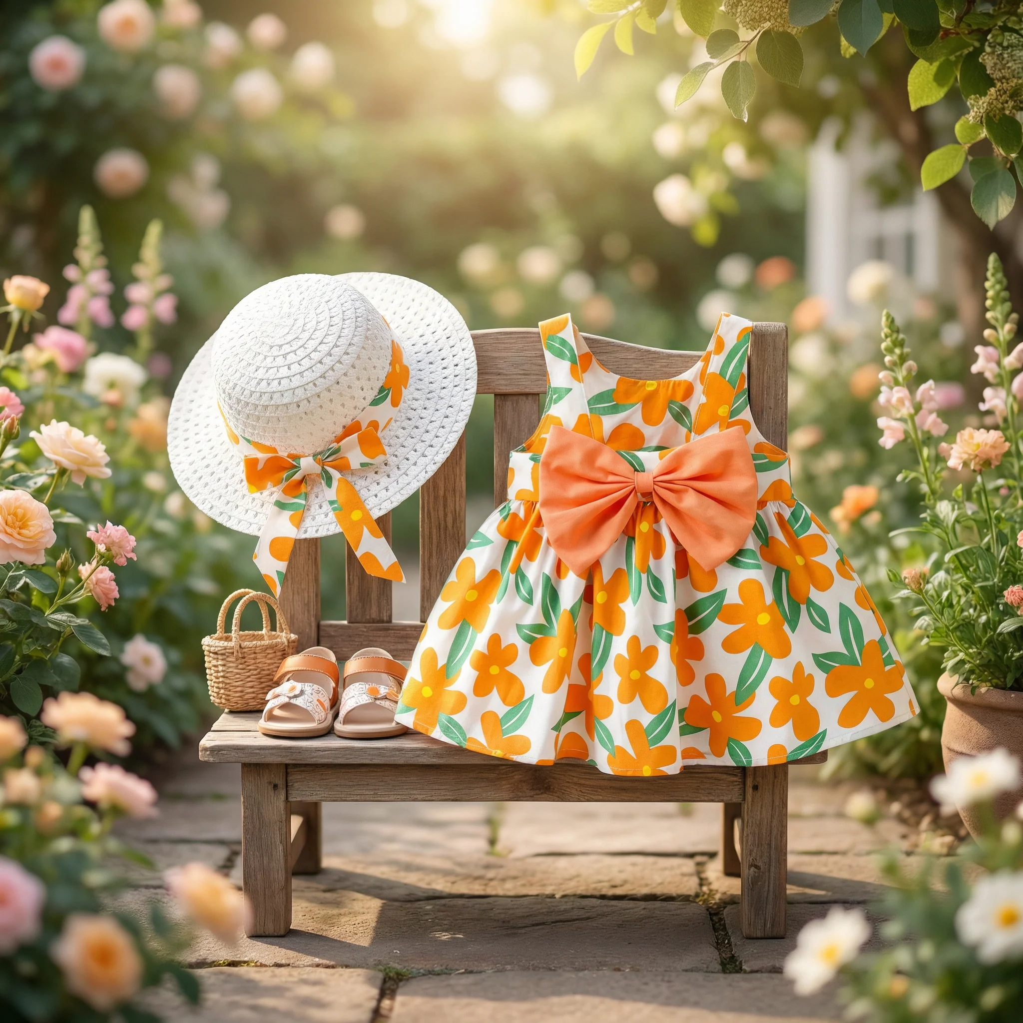 Summer Strap Dress Set for Babies & Toddlers – Sleeveless Bow Dress with Matching Hat - Image 7