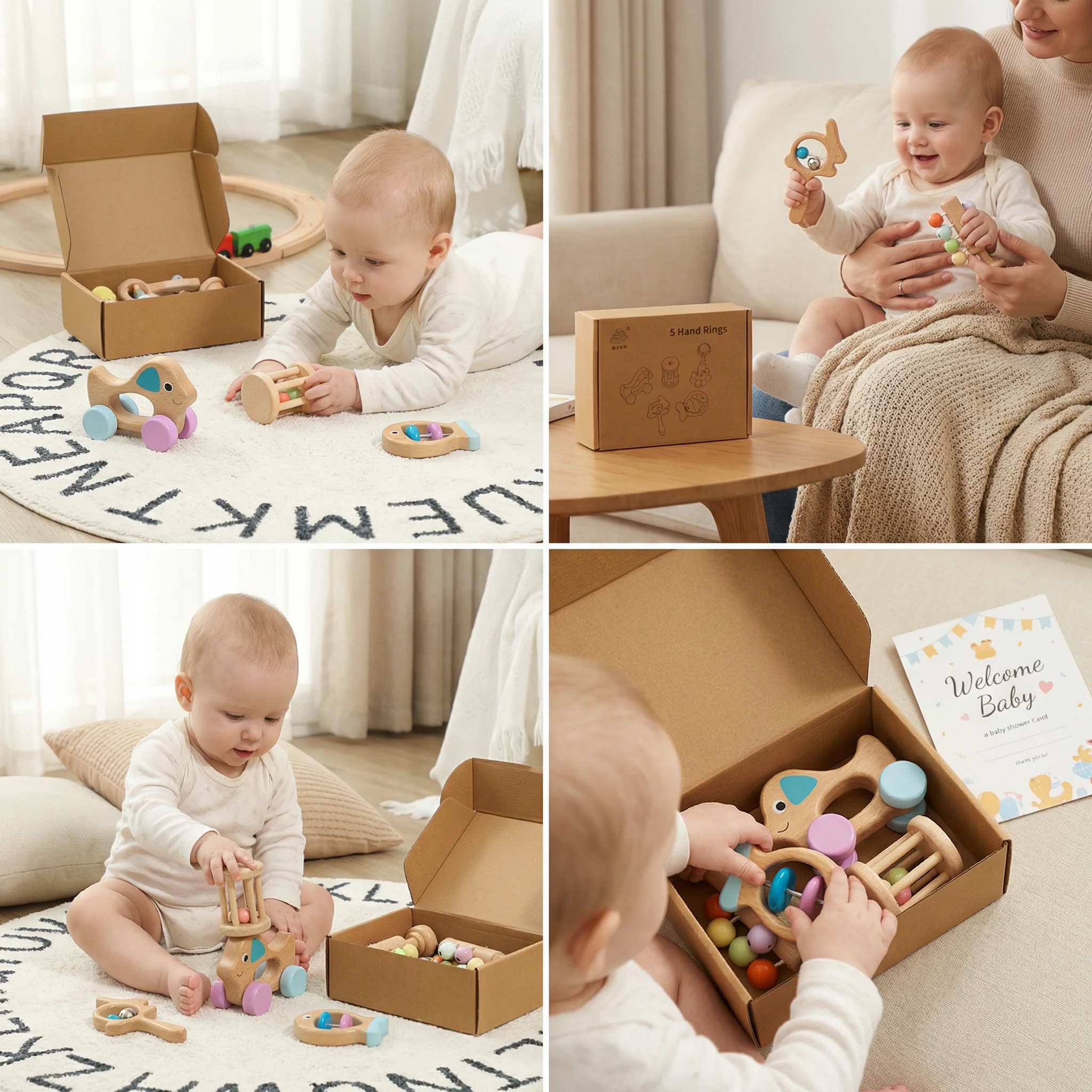 Wooden Baby Gift Set – Rattle & Musical Toy Set for Newborns - Image 4