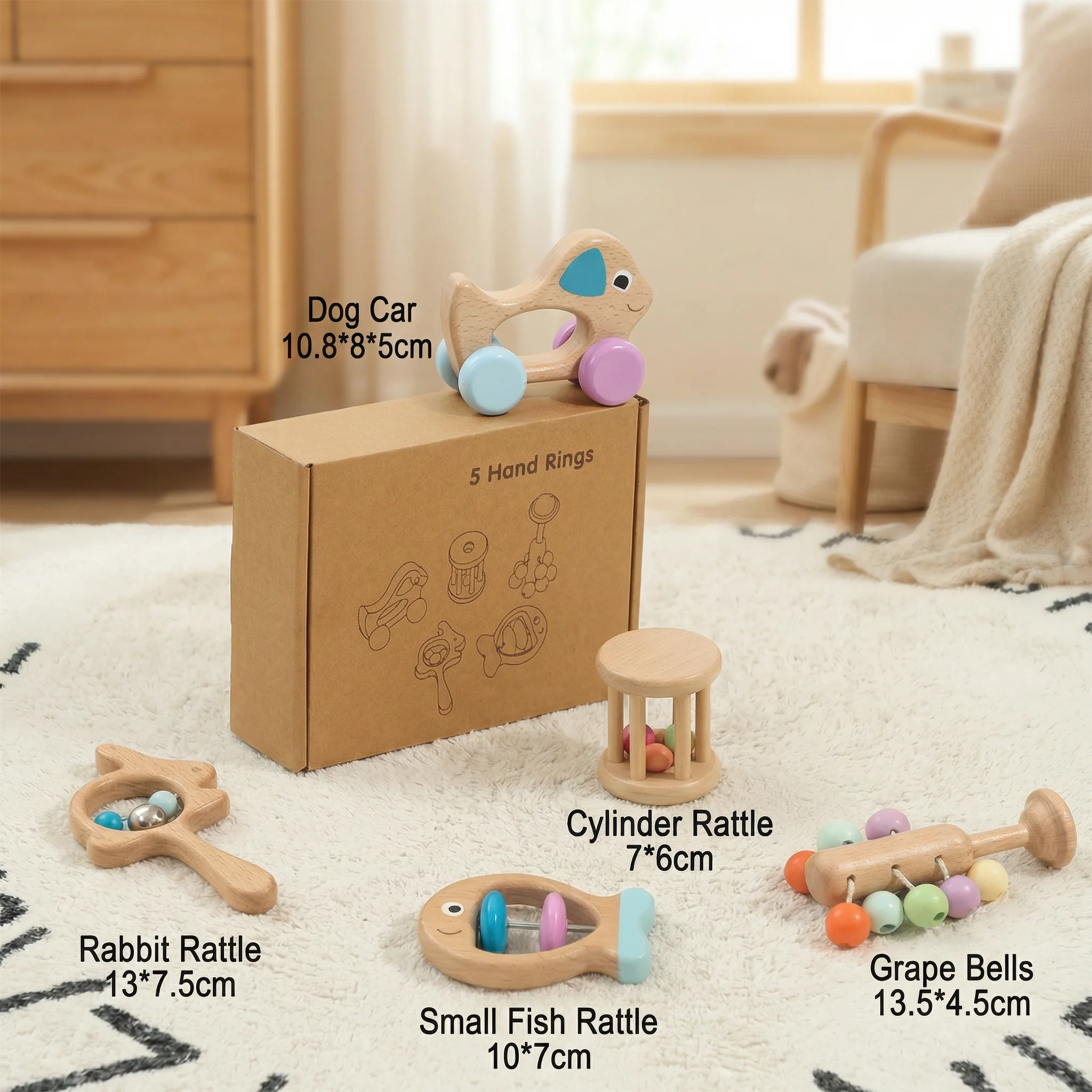 Wooden Baby Gift Set – Rattle & Musical Toy Set for Newborns - Image 5